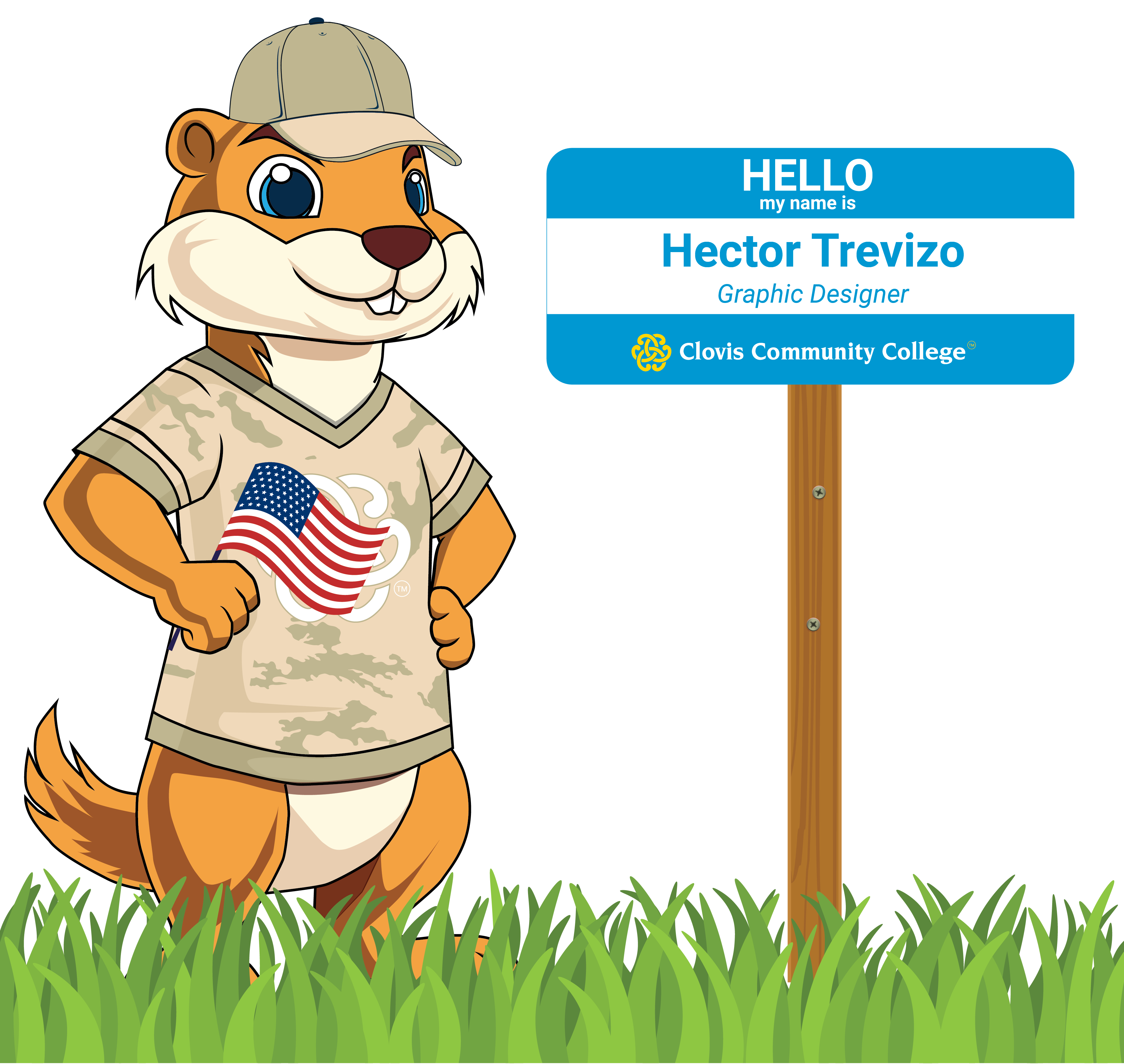 veterans day dug with tall name plate