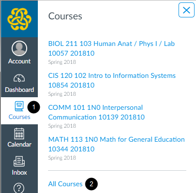 If you don't see all of your courses on the Dashboard, click on the "Courses" navigation link then click on the "All Courses" link.