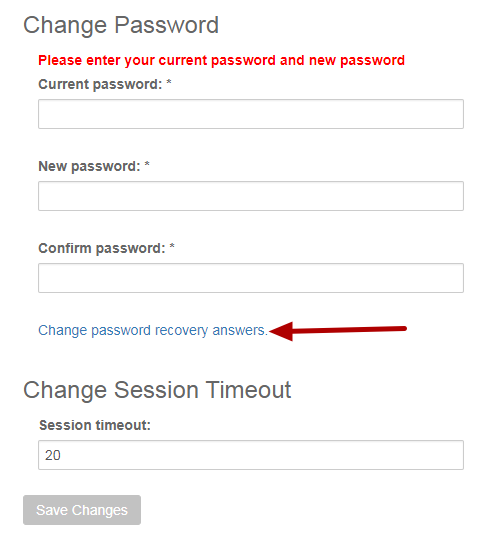 Click on the "Change password recovery answers" link.